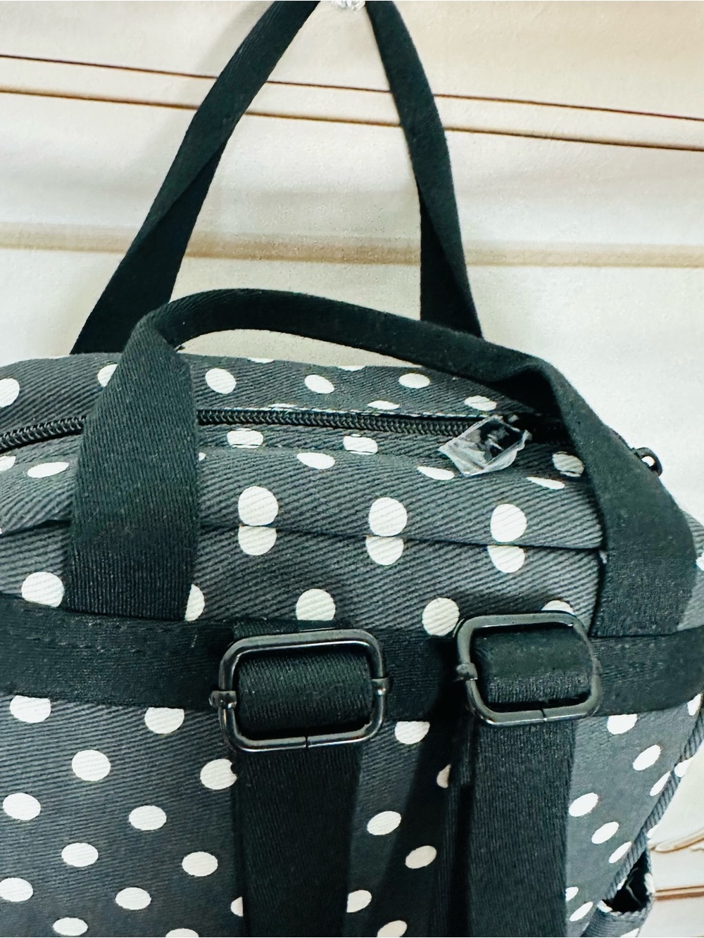 Betsey Johnson Black & White Polka Dot Heart Patch Backpack - Picture 16 of 16